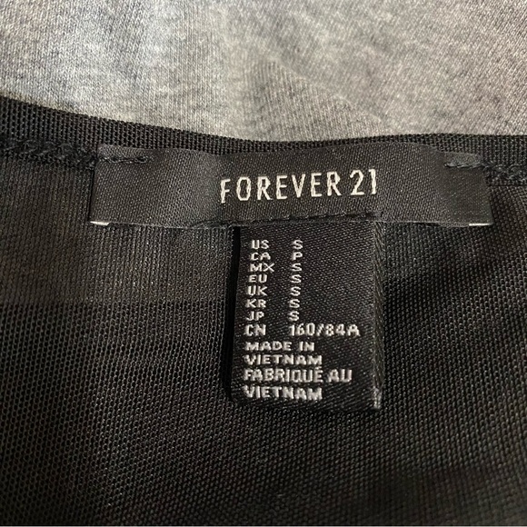 Forever 21 Gray Skater Dress w/ Black Mesh Long Sleeves - Picture 4 of 6